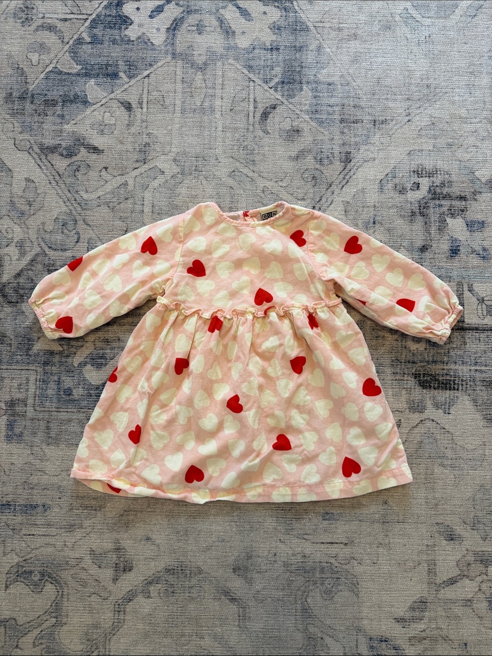 Bonton Pink Dress with Red & Cream Heart Print